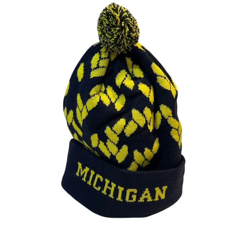 Michigan‎ Wolverines Black Yellow Pom Beanie Winter Hat Knit Cap University Logo